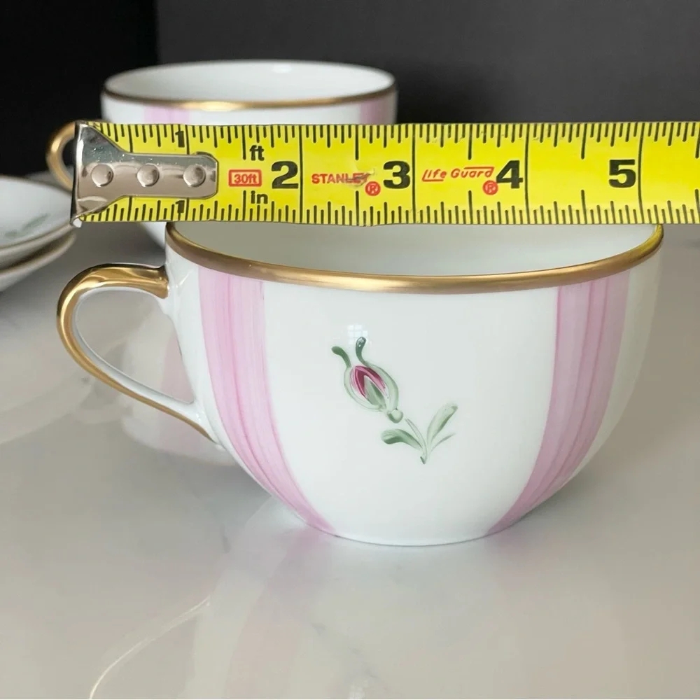 SET of 2 Pink Rose Breakfast Cups & Saucers - Marie Daage Limoges